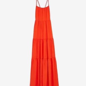 Express Tiered Cross-Back Maxi Dress Orange M